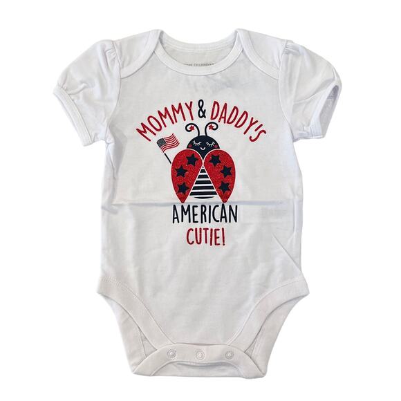NWT Children's Place White W/America 4th of July Ladybug Bodysuit - SIZE 3-6M - Picture 1 of 7